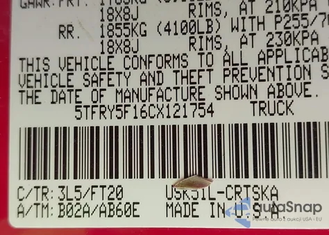 2012 Toyota Tundra Grade 5.7L V8 from USA, damaged, VIN 5TFRY5F16CX121754